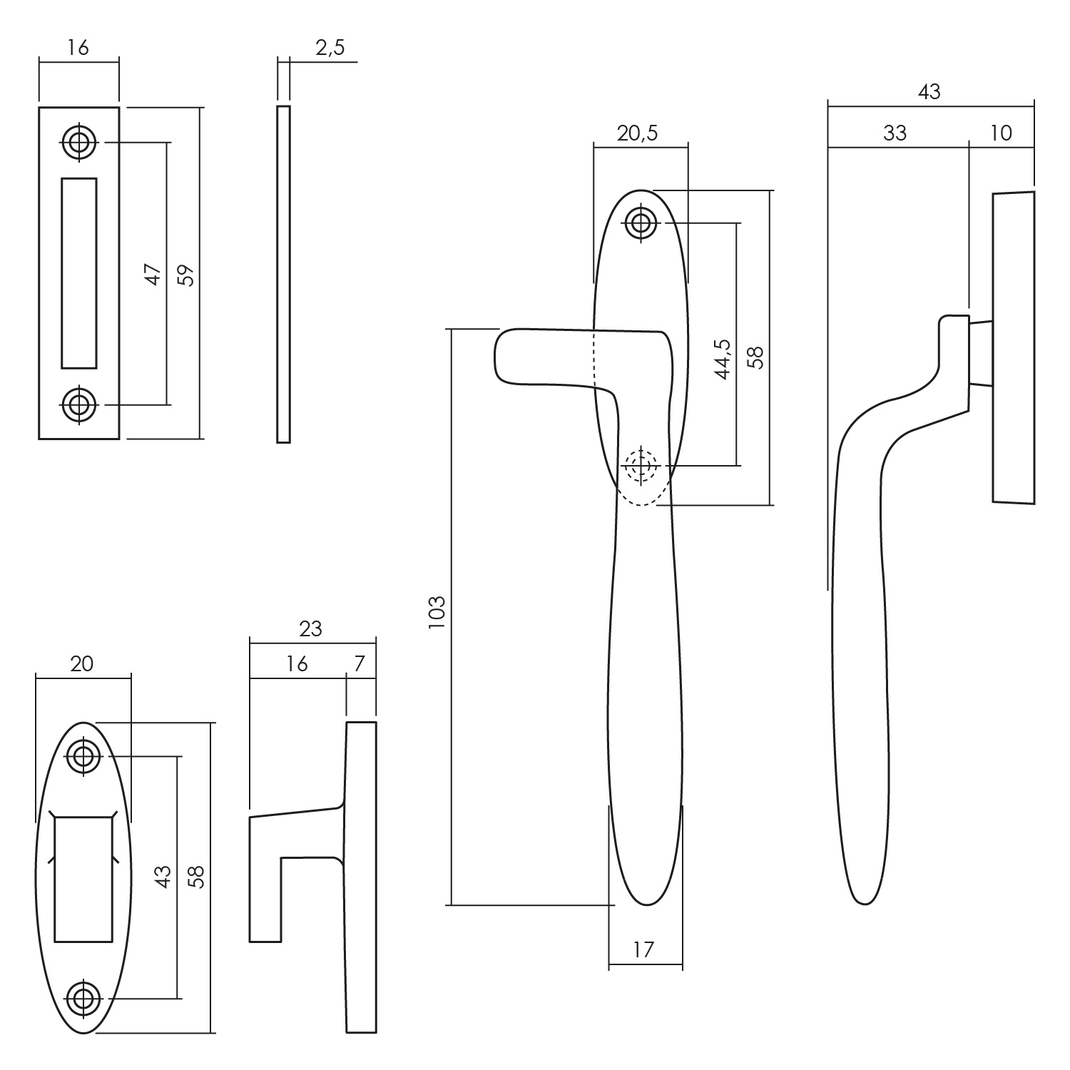 tek. Raamsluiting Dudok rechts zwart -Intersteel 0023.561450A -Deurbeslag-en-meer.nl