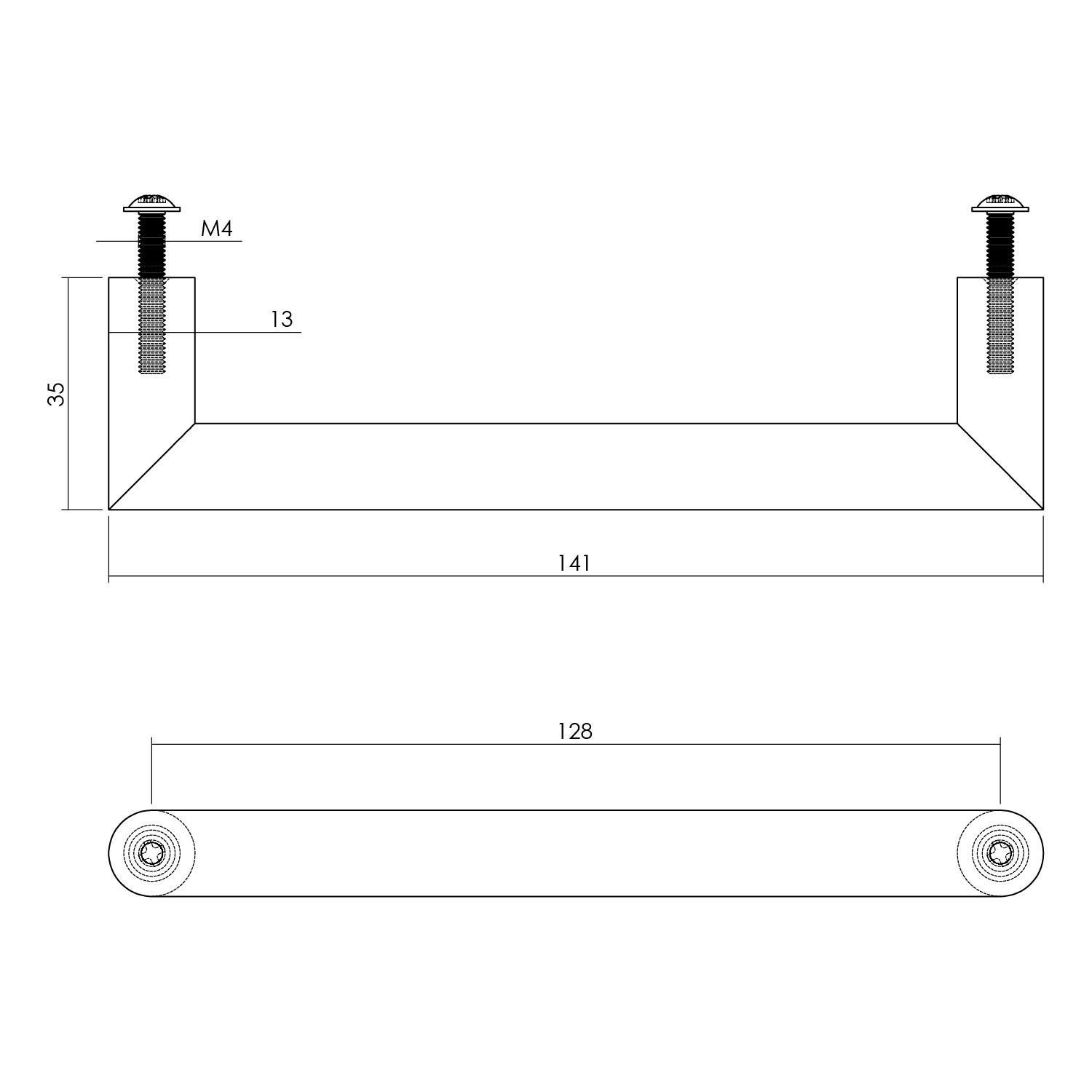 tek. Meubelgreep 141 mm boormaat 128 mm zwart -Intersteel 0023.892652 -Deurbeslag-en-meer.nl