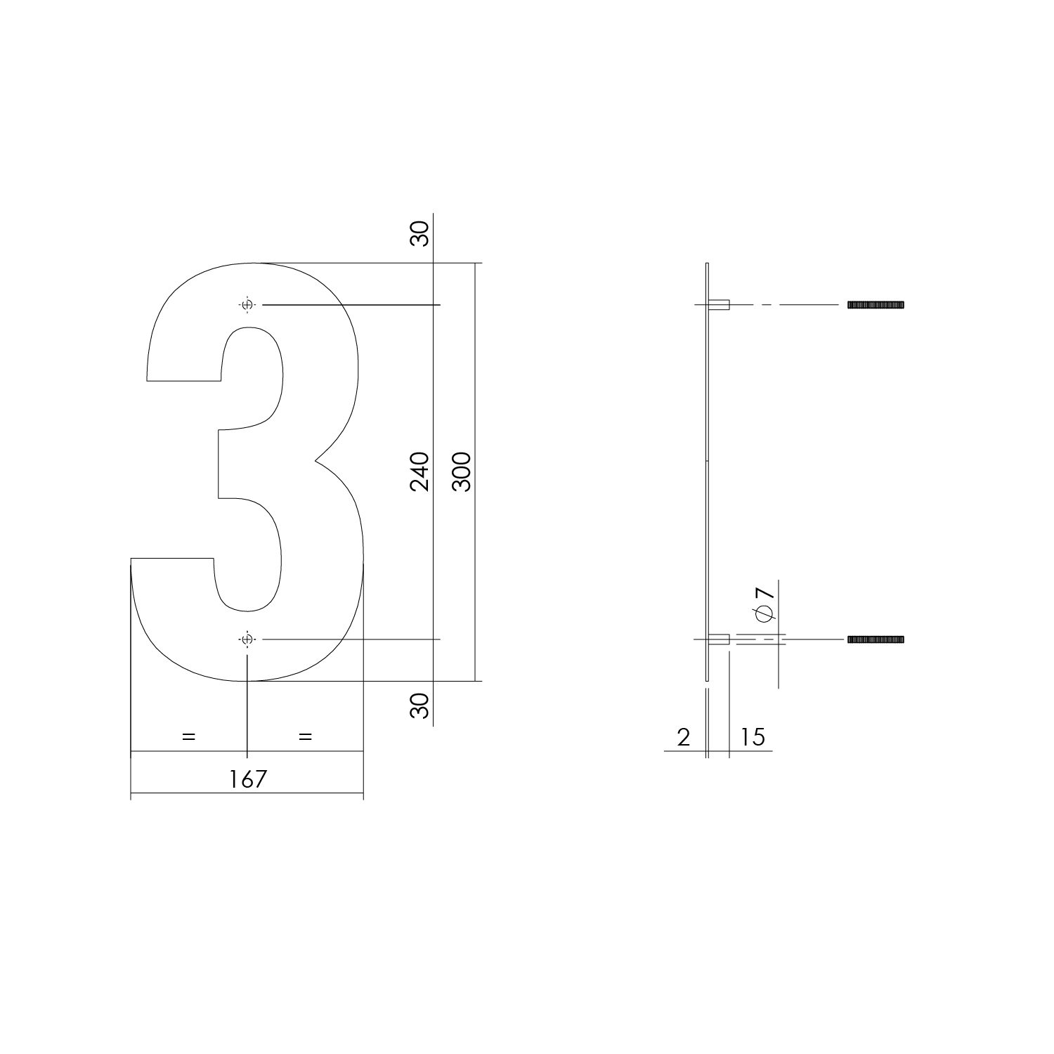 tek. Huisnummer 3 XL hoogte 30 cm RVS/mat zwart -Intersteel 0023.402113 -Deurbeslag-en-meer.nl