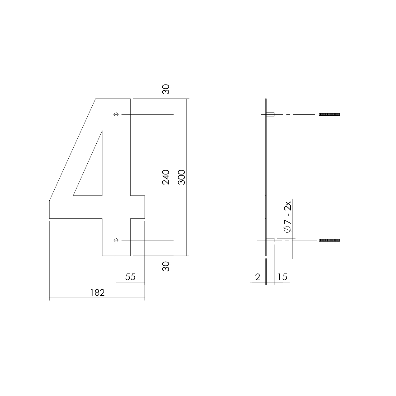 tek. Huisnummer 4 XL hoogte 30 cm RVS/mat zwart -Intersteel 0023.402114 -Deurbeslag-en-meer.nl