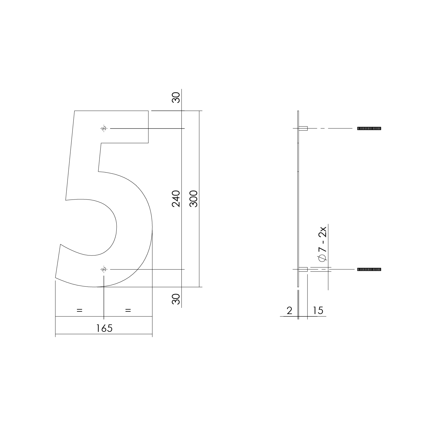 tek. Huisnummer 5 XL hoogte 30 cm RVS/mat zwart -Intersteel 0023.402115 -Deurbeslag-en-meer.nl