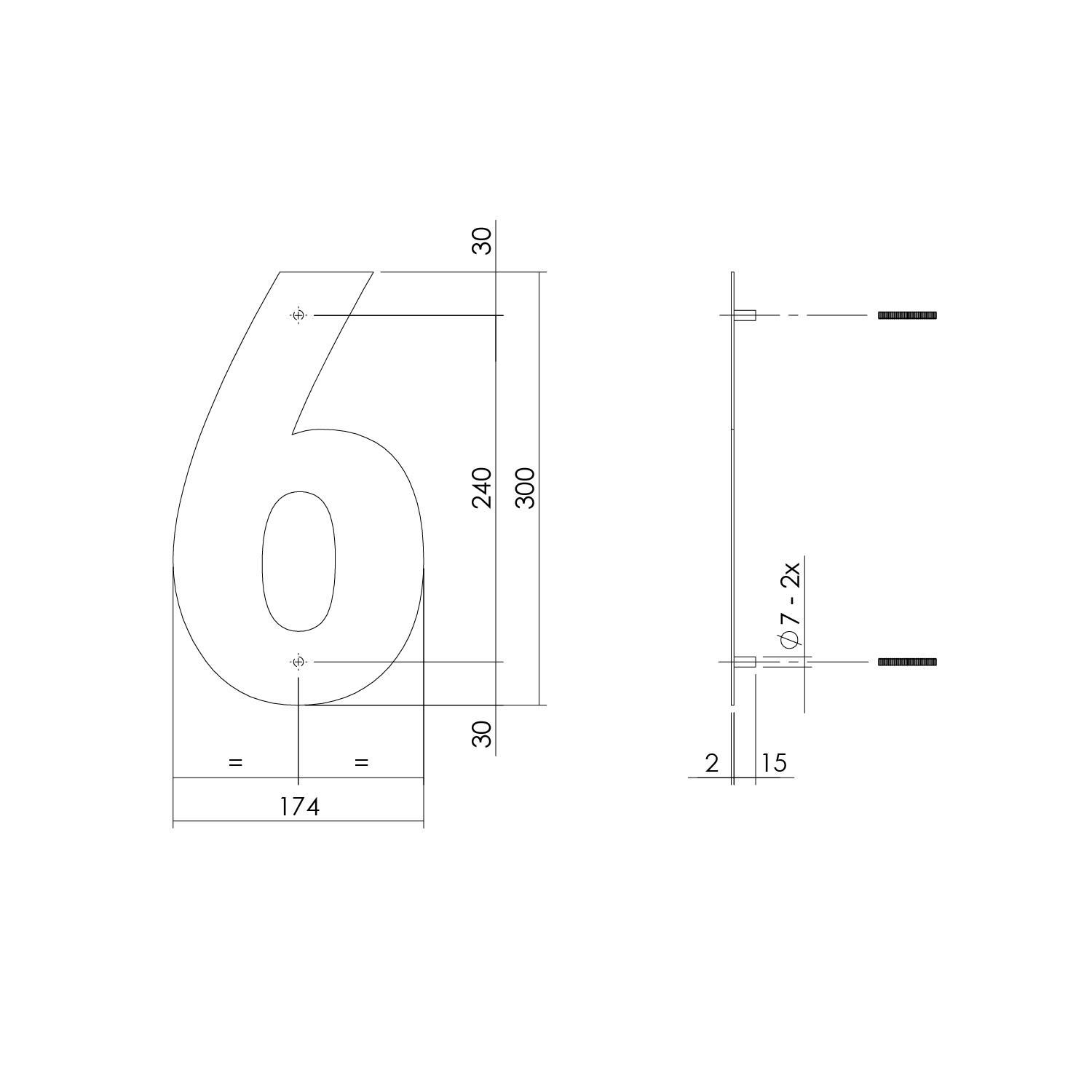 tek. Huisnummer 6 XL hoogte 30 cm RVS/mat zwart -Intersteel 0023.402116 -Deurbeslag-en-meer.nl