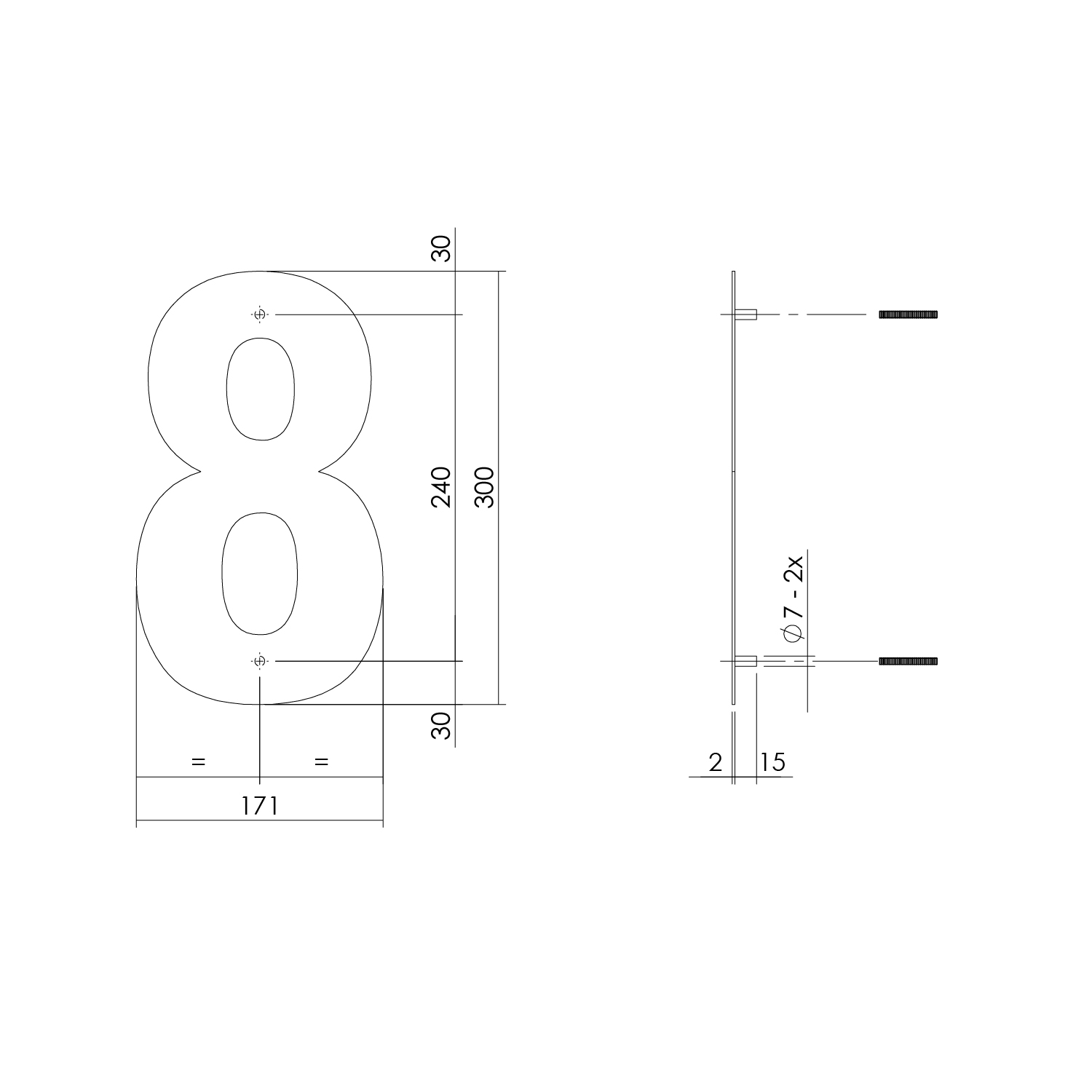 tek. Huisnummer 8 XL hoogte 30 cm RVS/mat zwart -Intersteel 0023.402118 -Deurbeslag-en-meer.nl