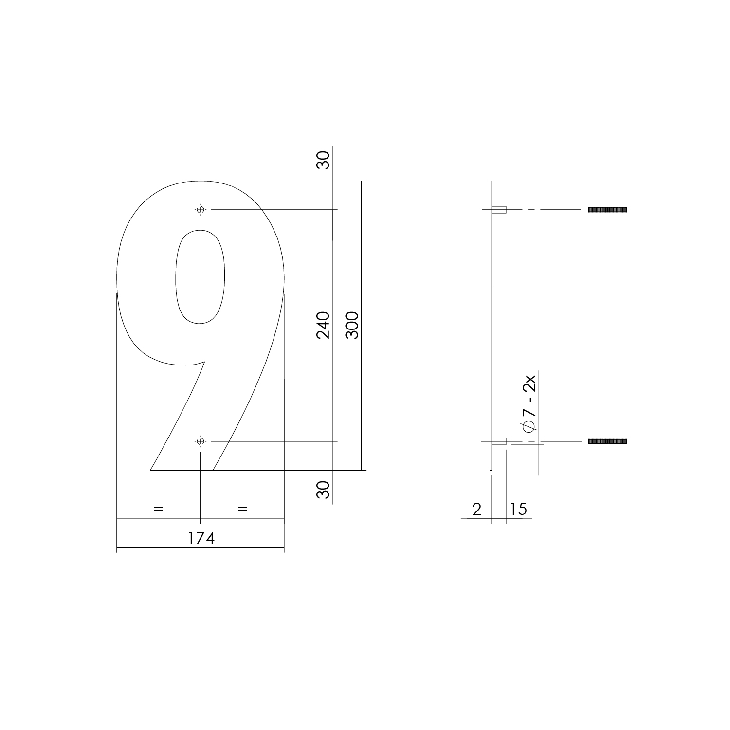 tek. Huisnummer 9 XL hoogte 30 cm rvs/mat zwart -Intersteel 0023.402119 -Deurbeslag-en-meer.nl