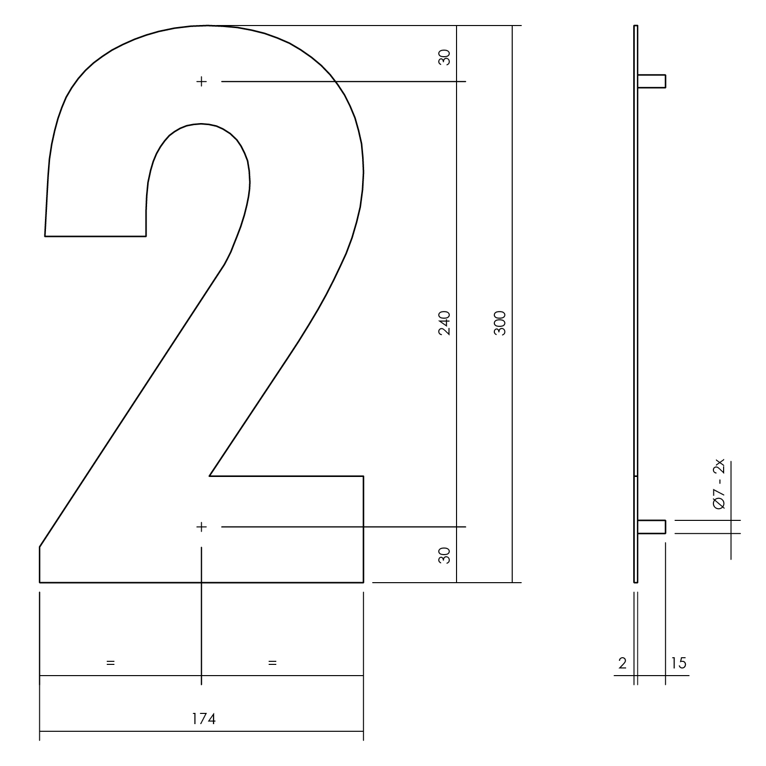 tek. Huisnummer 2 XL hoogte 30 cm RVS geborsteld -Intersteel 0035.402112 -Deurbeslag-en-meer.nl