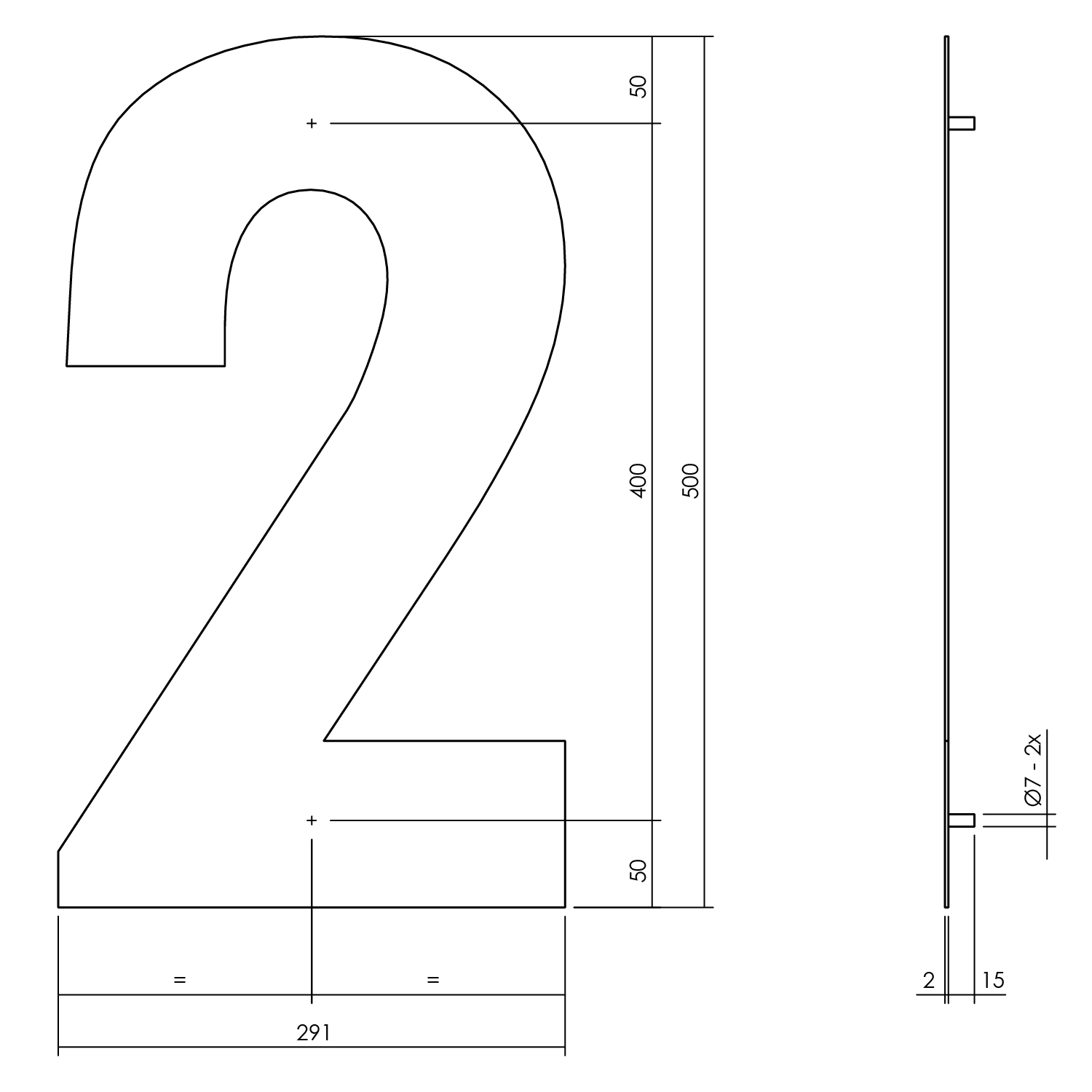 tek. Huisnummer 2 XXL hoogte 50 cm rvs geborsteld -Intersteel 0035.402122 -Deurbeslag-en-meer.nl