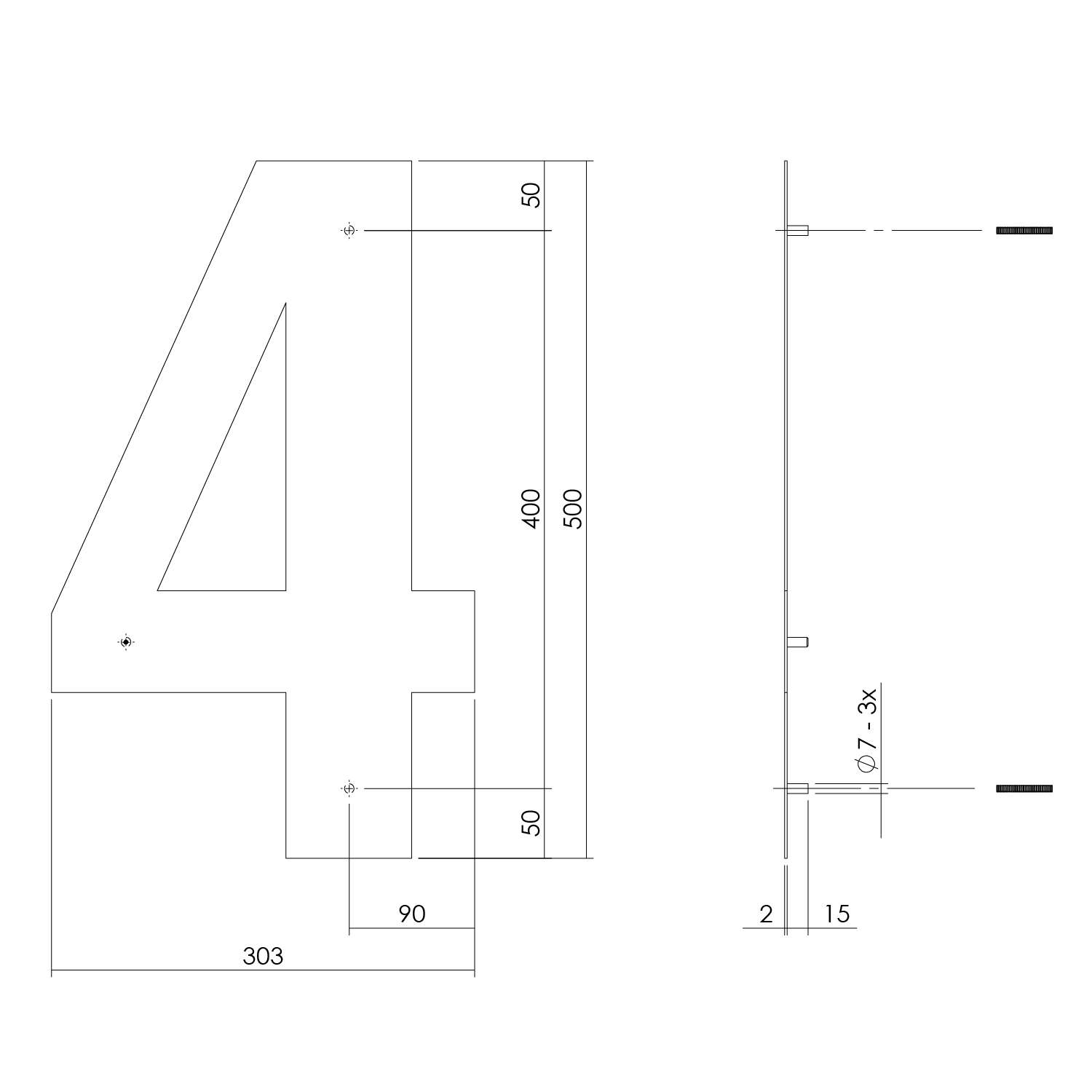 tek. Huisnummer 4 XXL hoogte 50 cm rvs geborsteld -Intersteel 0035.402124 -Deurbeslag-en-meer.nl