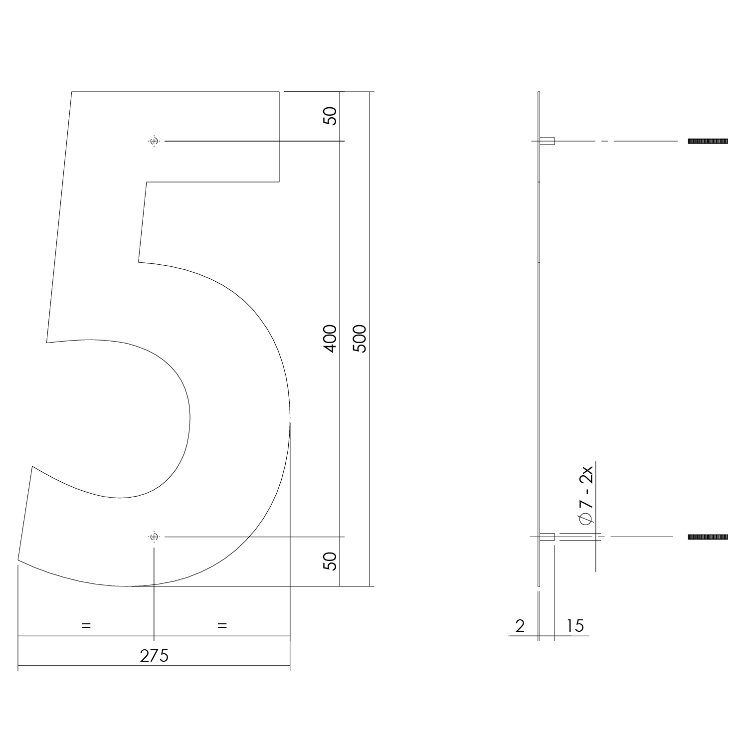 tek. Huisnummer 5 XXL hoogte 50 cm rvs geborsteld -Intersteel 0035.402125 -Deurbeslag-en-meer.nl