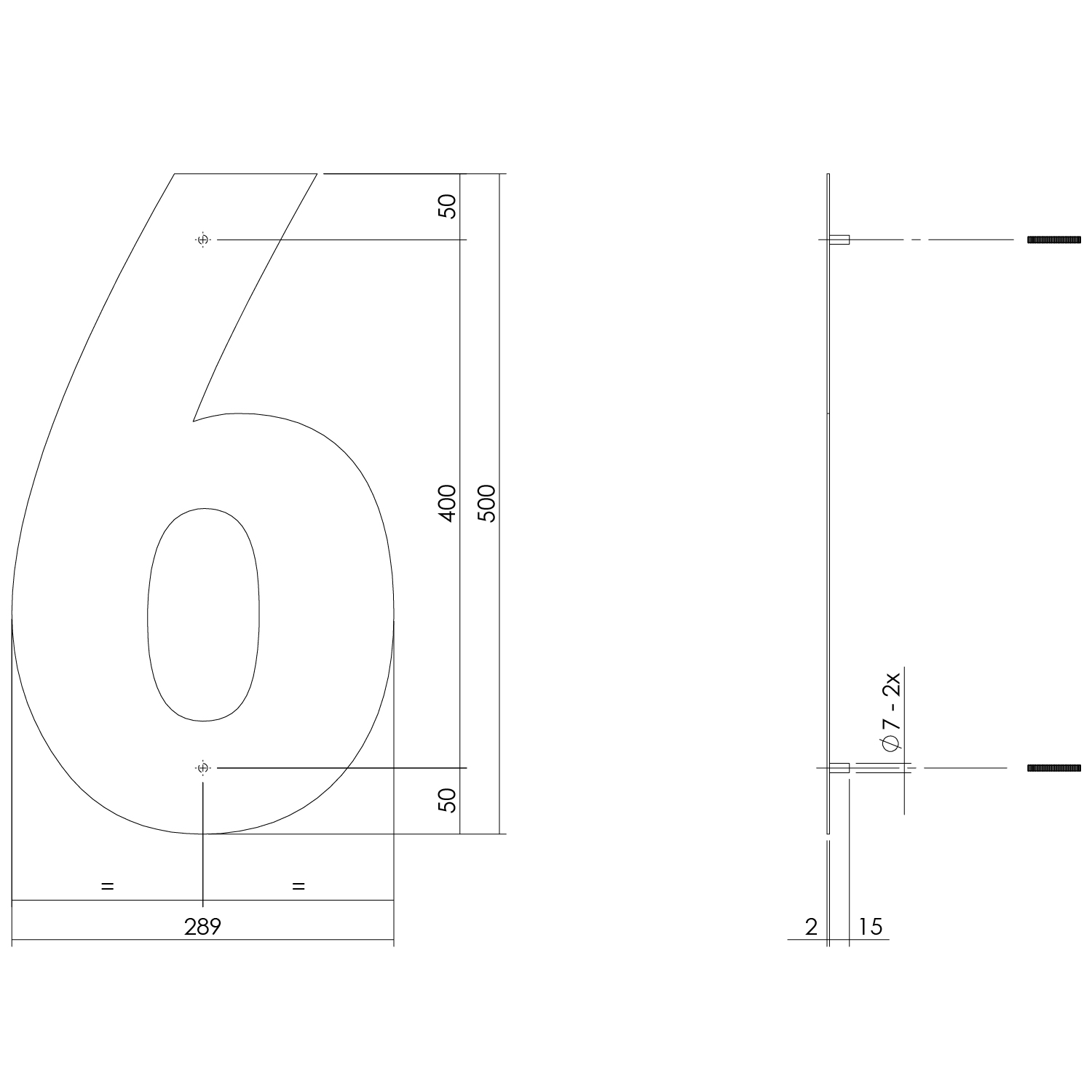 tek. Huisnummer 6 XXL hoogte 50 cm rvs geborsteld -Intersteel 0035.402126 -Deurbeslag-en-meer.nl