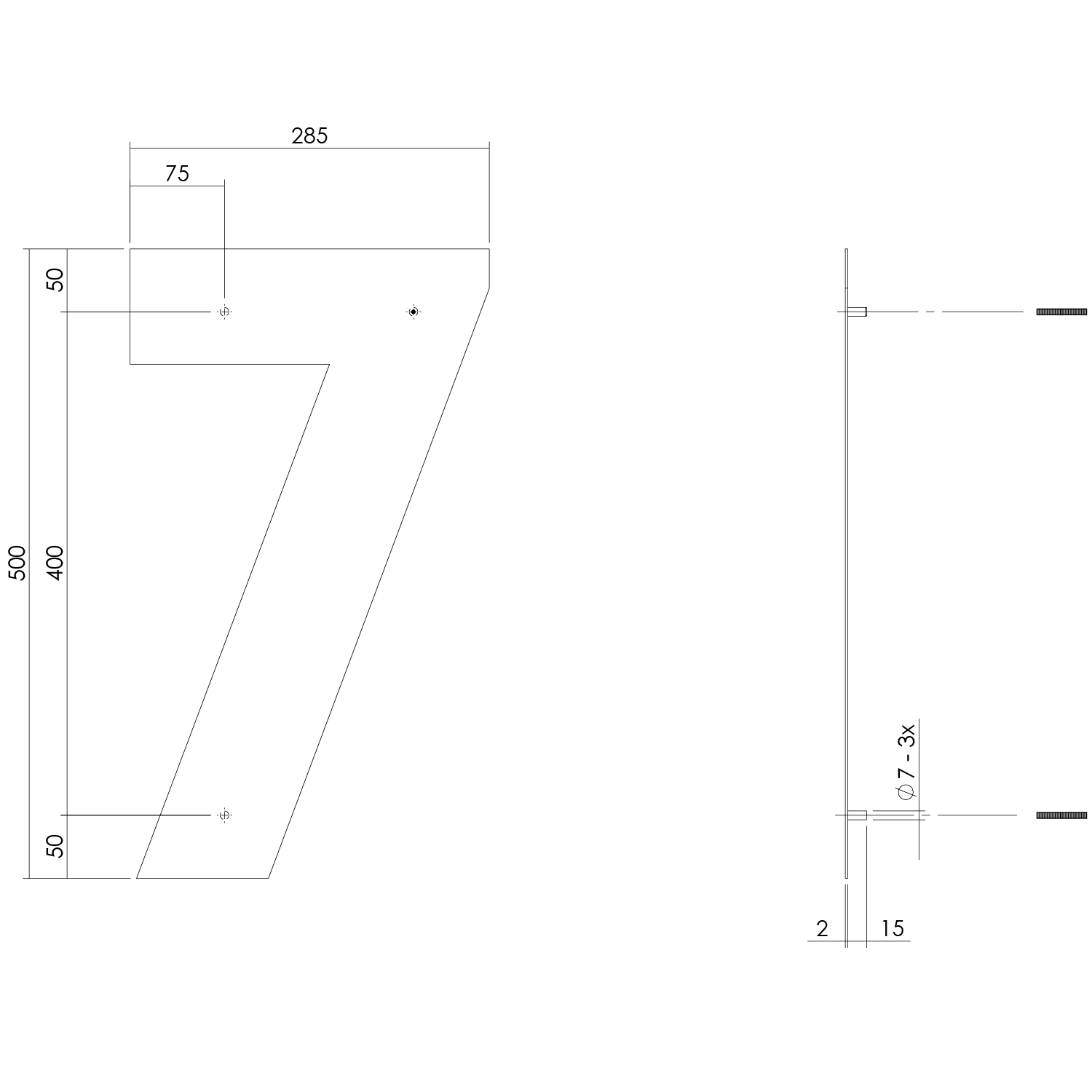 tek. Huisnummer 7 XXL hoogte 50 cm RVS geborsteld -Intersteel 0035.402127 -Deurbeslag-en-meer.nl