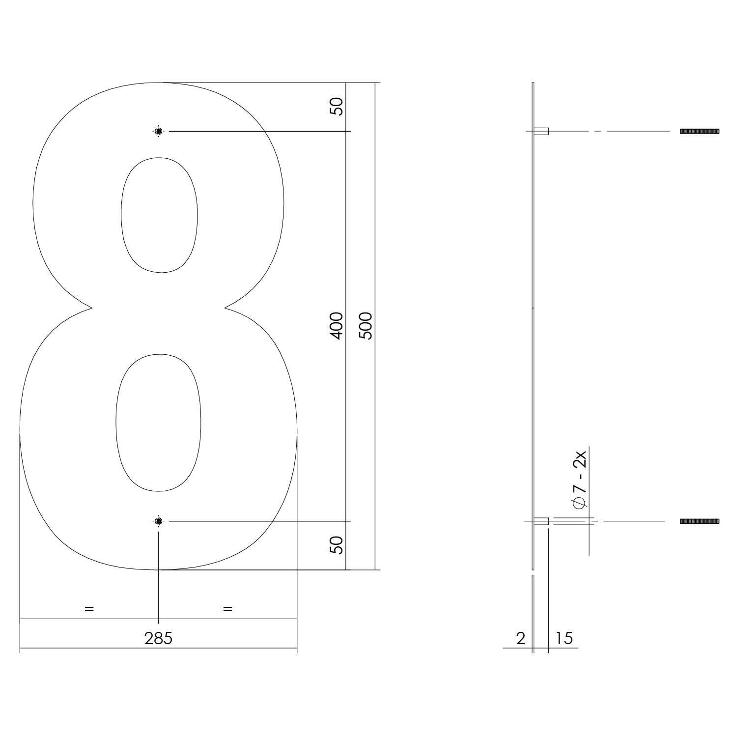 tek. Huisnummer 8 XXL hoogte 50 cm RVS geborsteld -Intersteel 0035.402128 -Deurbeslag-en-meer.nl