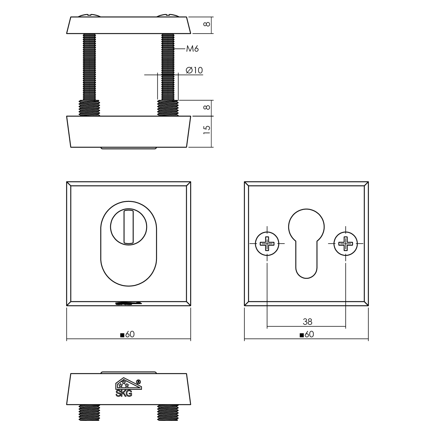 tek. Veiligheidsrozet skg3 vierkant zwart met kerntrekbeveiliging -Intersteel 0023.375003 -Deurbeslag-en-meer.nl