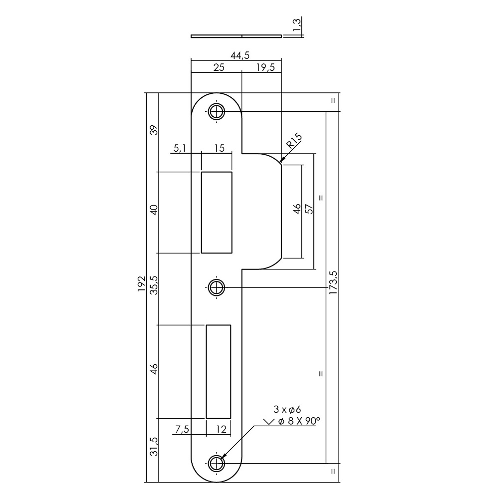 Sluitplaat voor Intersteel veiligheidsslot SKG** PC72 DIN links RVS - Deurbeslag-en-meer.nl