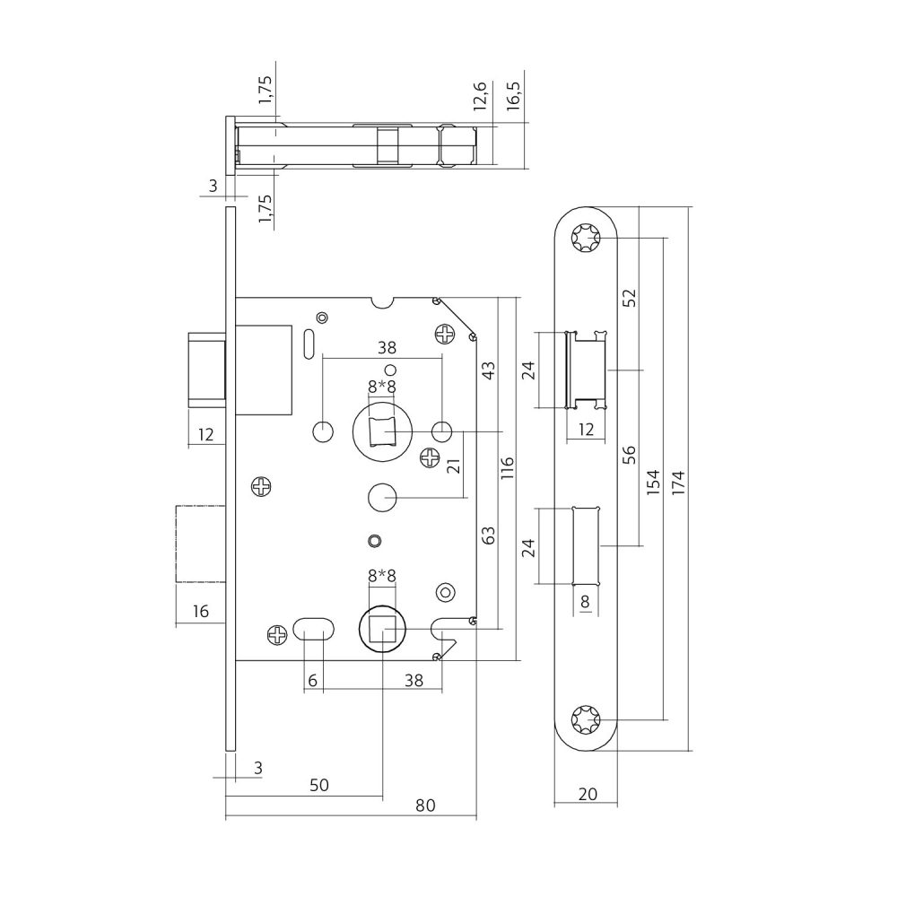 tek.3 Deurbeslagset zwart Eucla met wc-slot -Intersteel 0023.210016 -Deurbeslag-en-meer.nl