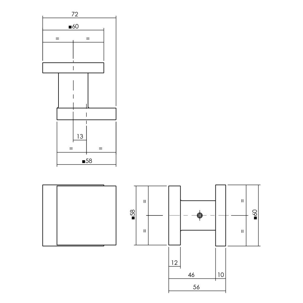 tek. Voordeurknop vierkant aluminium F1 -Intersteel 0082.392912 -Deurbeslag-en-meer.nl