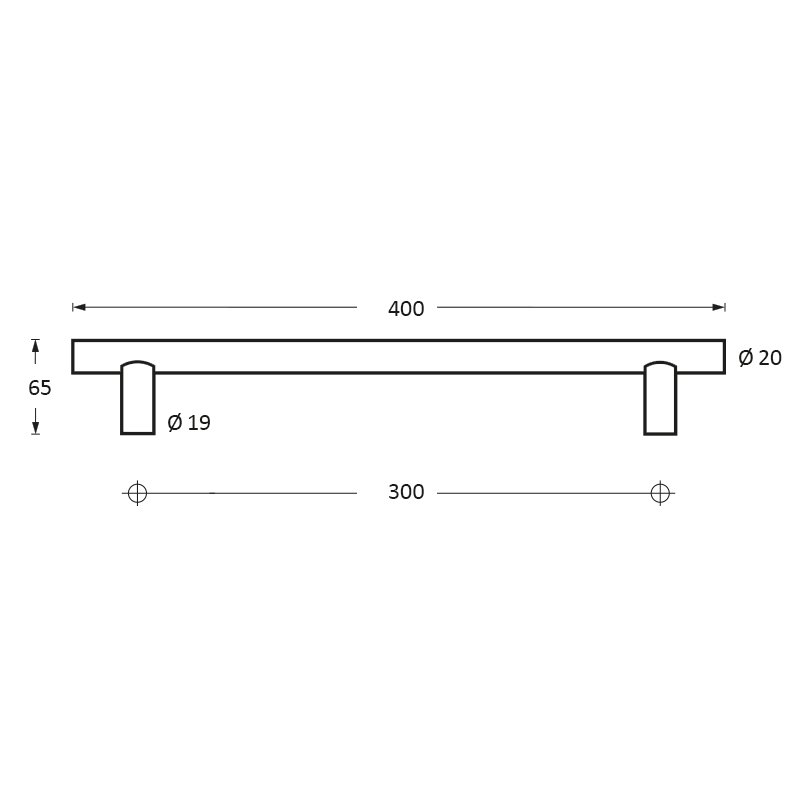 tek. Deurgreep T-model mat zwart 400x20 mm -Intersteel 0023.432411 -Deurbeslag-en-meer.nl