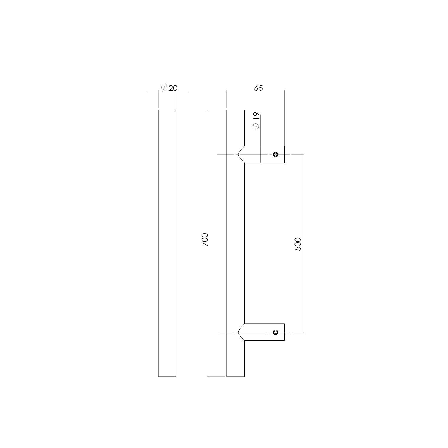 tek. Deurgreep T-model Ø20 mm 700 mm mat zwart -Intersteel 0023.432441 -Deurbeslag-en-meer.nl