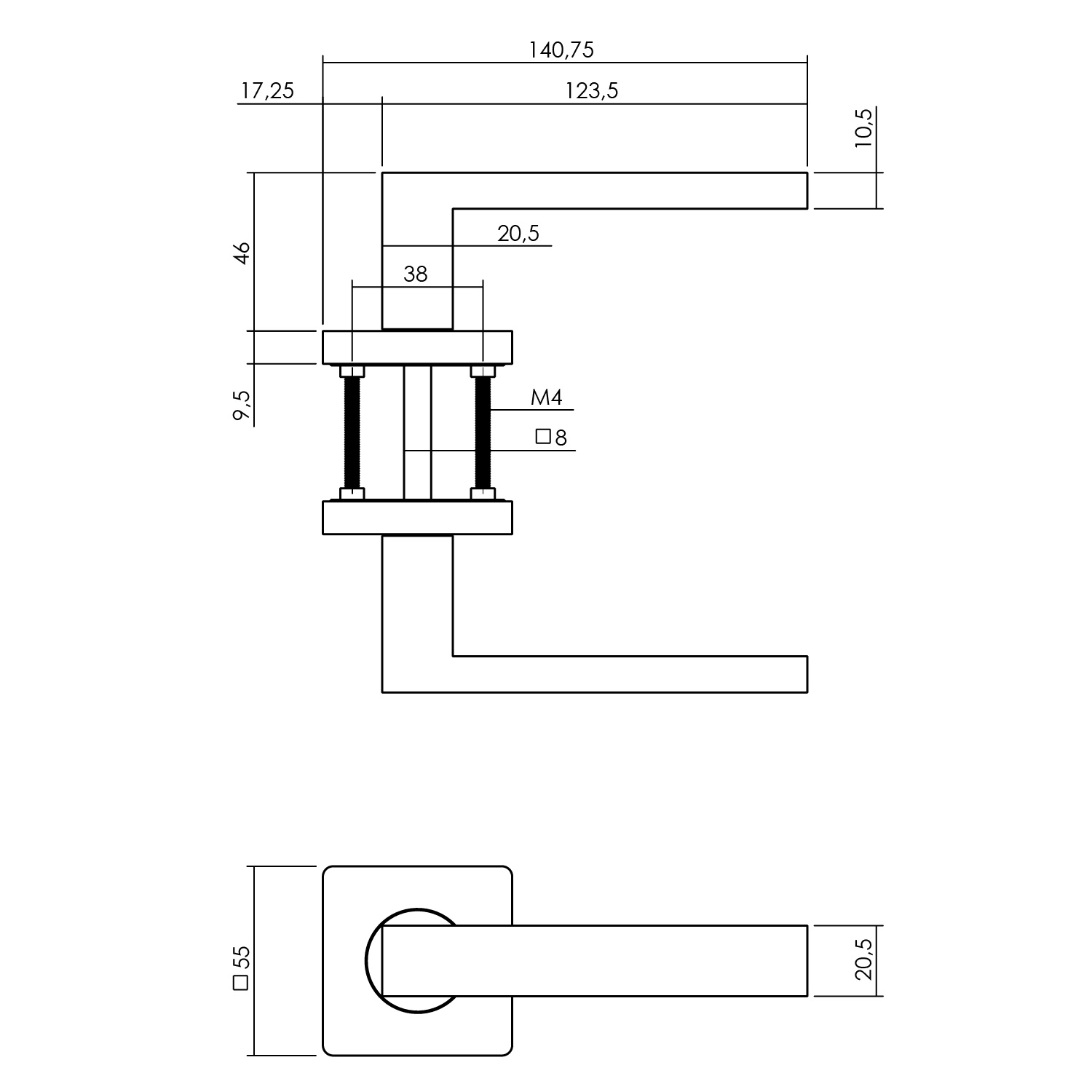 tek. Deurkruk Hera op vierkante rozet wit -Intersteel 0027.171302 -Deurbeslag-en-meer.nl