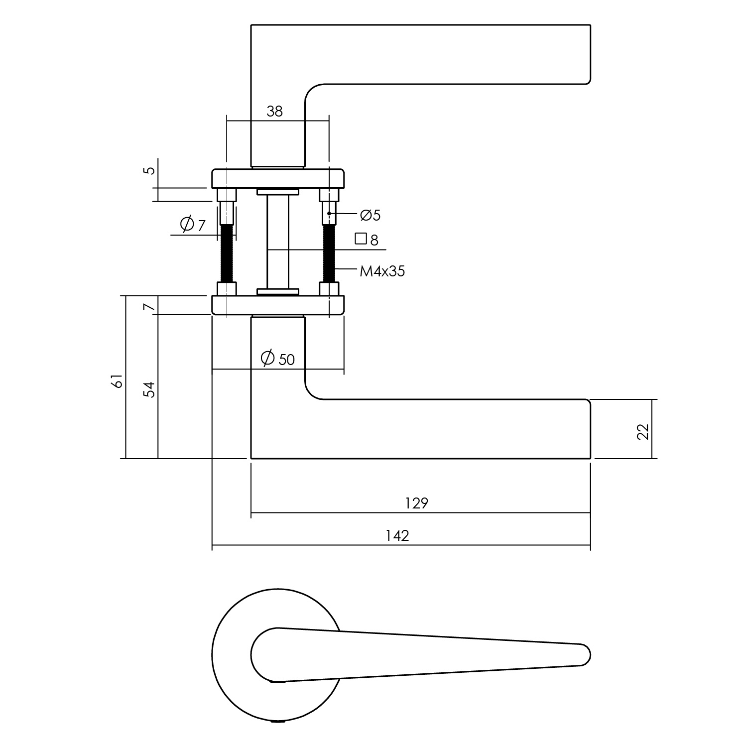 Deurkruk Tiga met rozet 50x7 mm messing mat titaan PVD - Deurbeslag-en-meer.nl