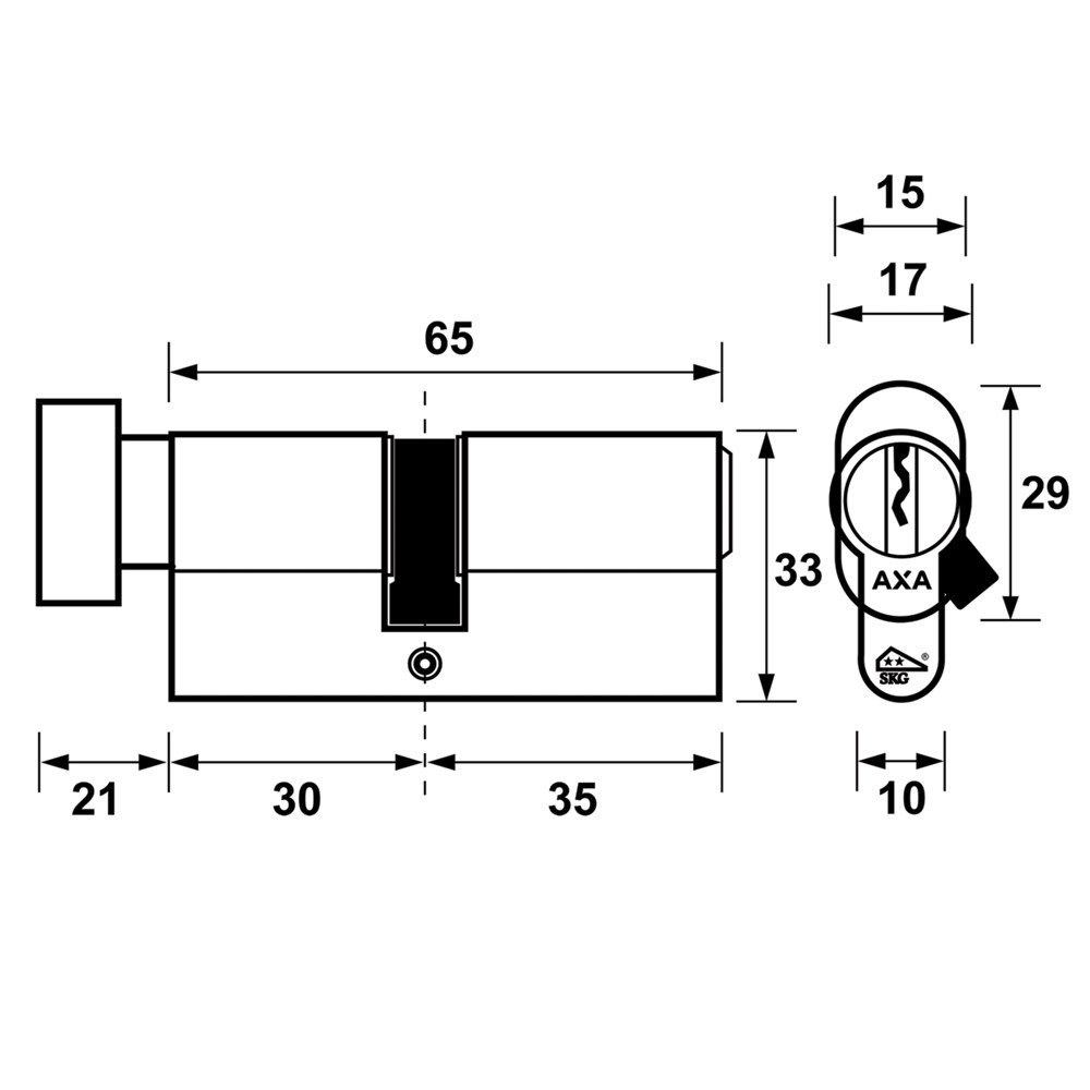 Knopcilinder AXA Security SKG** K30/35