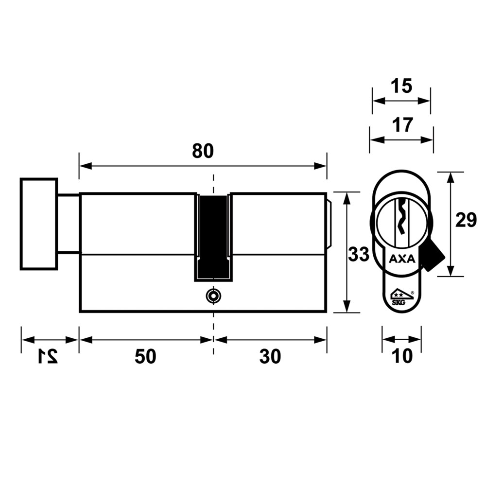 Knopcilinder AXA Security SKG** K50/30