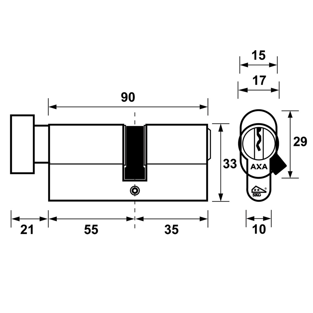 Knopcilinder AXA Security SKG** K55/35