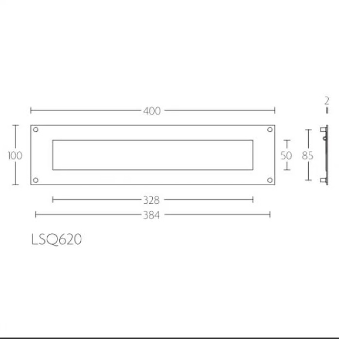 BRIEFPLAAT 400X100 MAT RVS SQUARE LSQ620