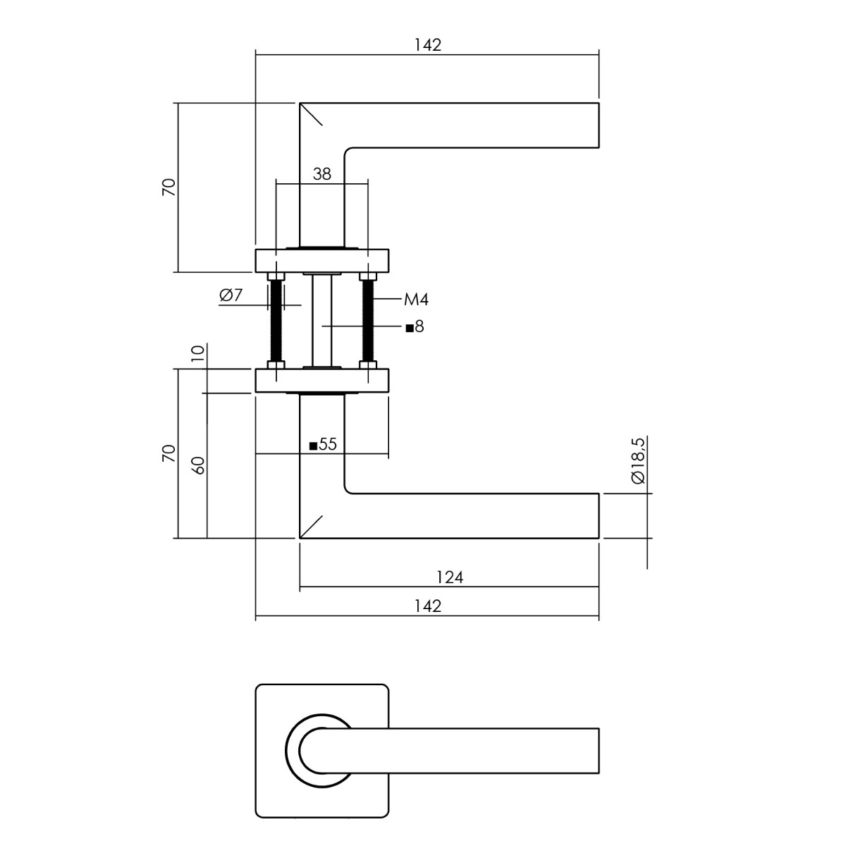 Tek. deurbeslagset messing titaan PVD kruk Bastian met wit wc-slot - 0013.174799 - Deurbeslag-en-meer.nl