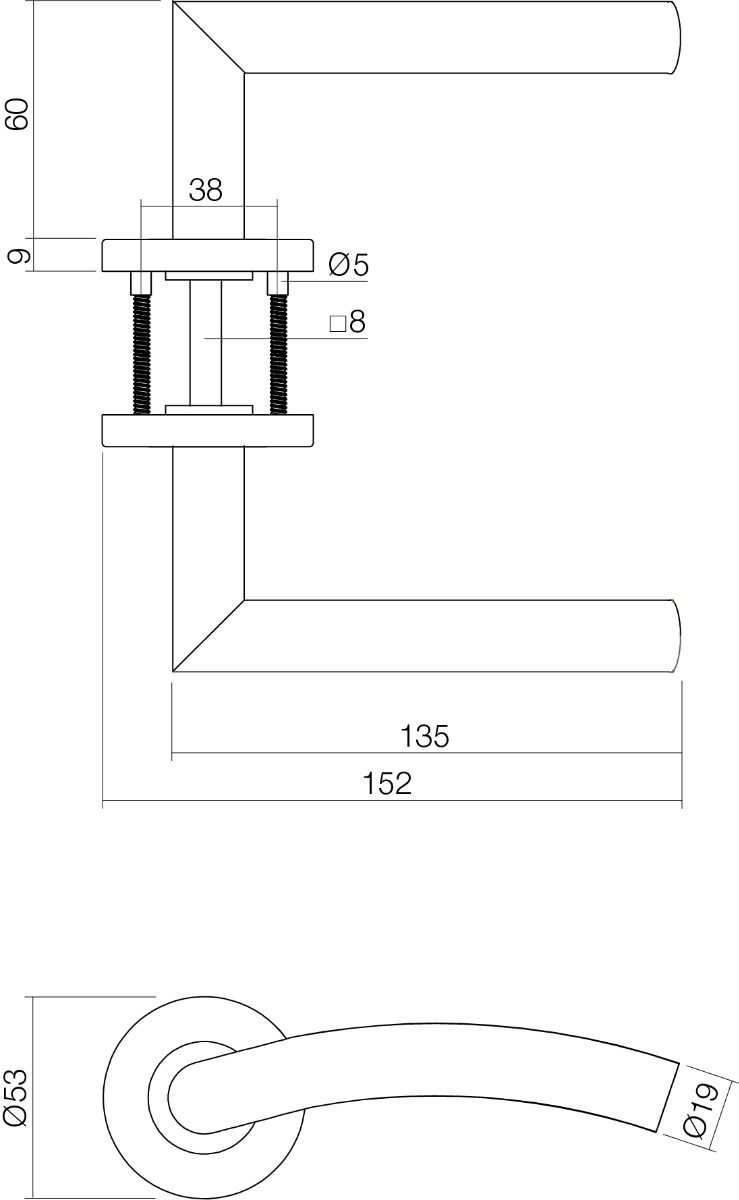 Tek. deurbeslagset RVS kruk Lisa 90° met wit loopslot - 0035.124098 - Deurbeslag-en-meer.nl