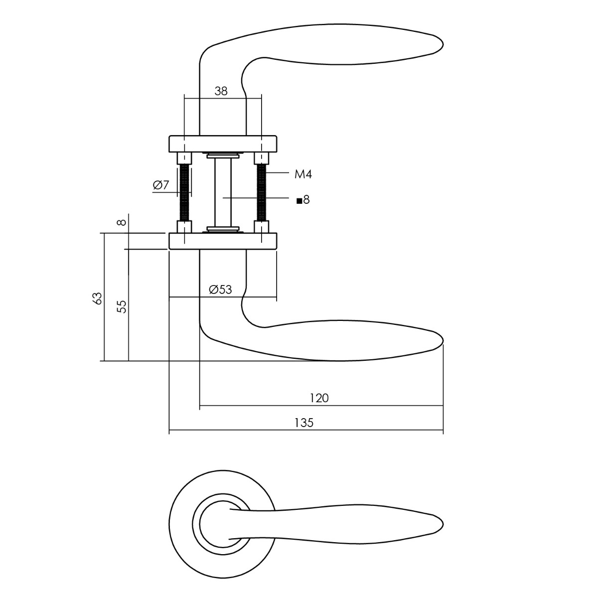 Tek. deurbeslagset RVS kruk Jupiter met wit wc-slot - 0035.128199 - Deurbeslag-en-meer.nl