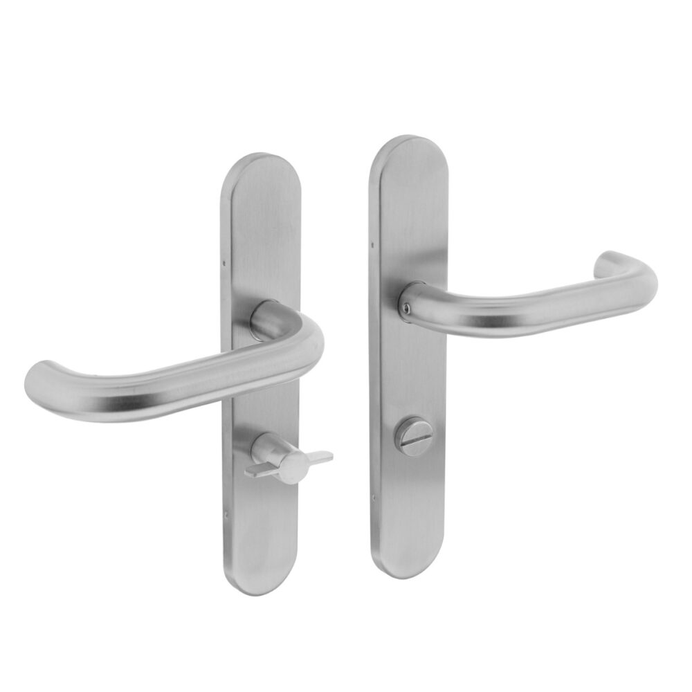 Deurkruk Rond op schild WC63/8 RVS geborsteld - Intersteel 0035.129565W - Deurbeslag-en-meer.nl