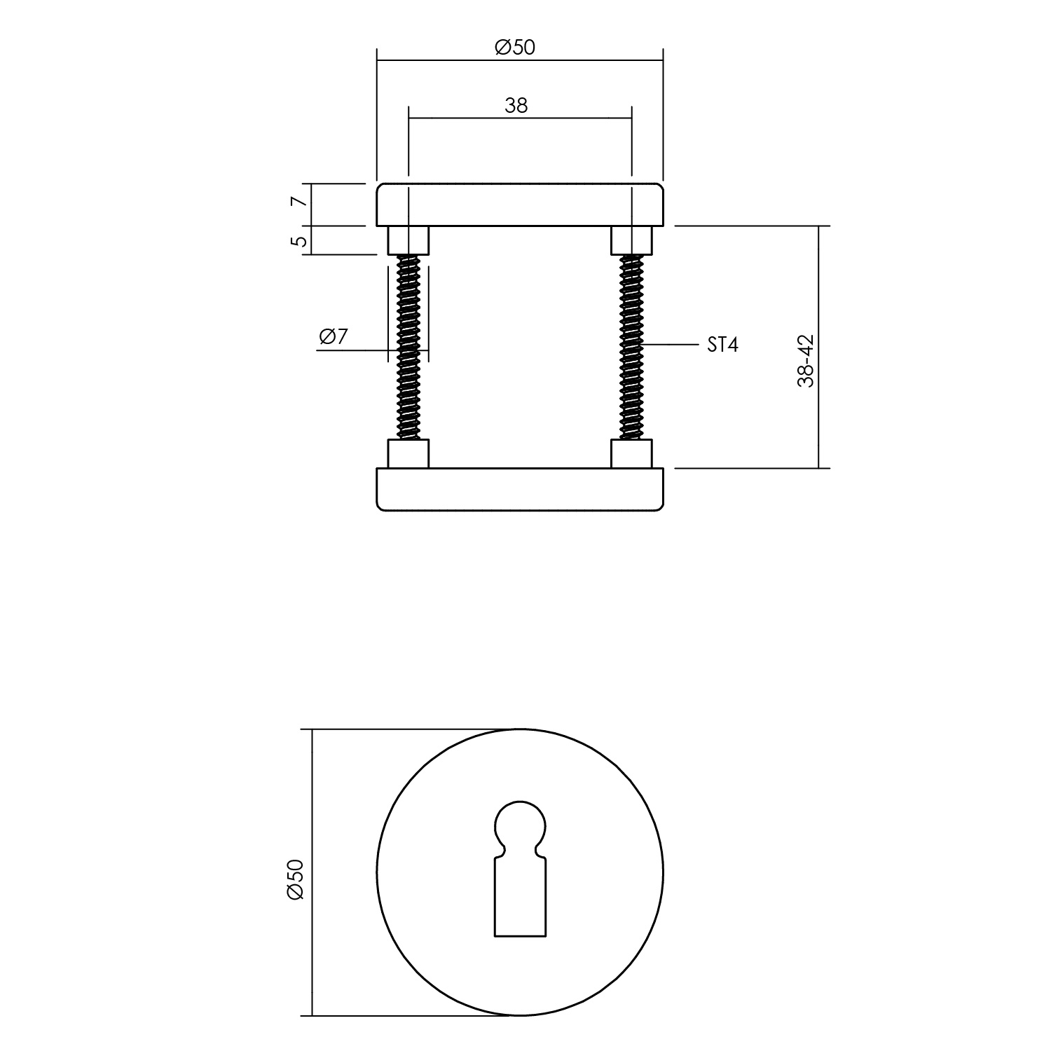 Tekening sleutelrozet rond 50x7mm verdekt aluminium F1 - 0082.309086 - Deurbeslag-en-meer.nl