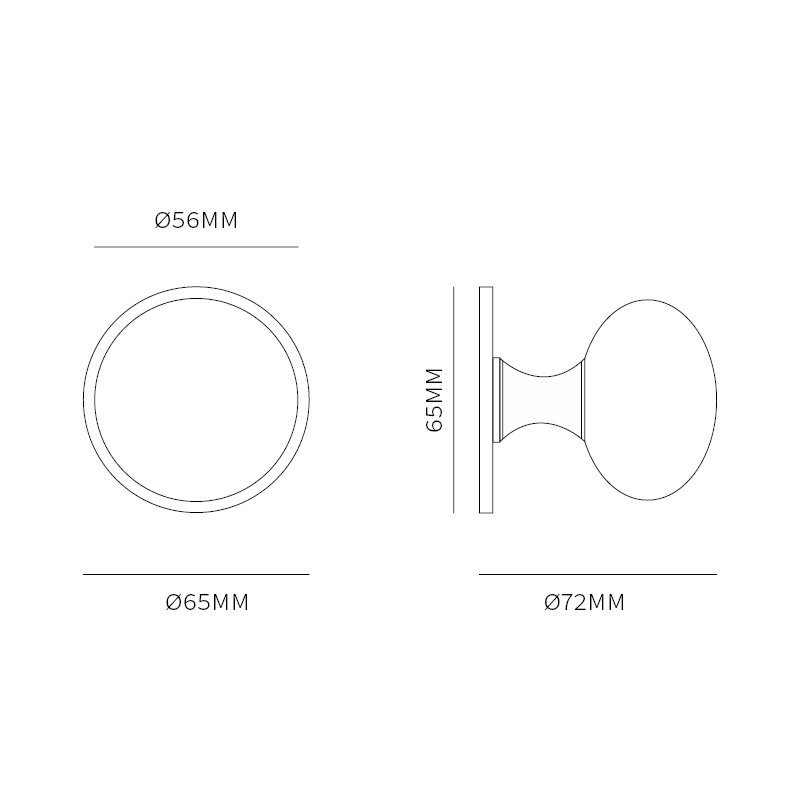 Tek. voordeurknop Iris 56mm messing PVD - 91323004 - Deurbeslag-en-meer.nl