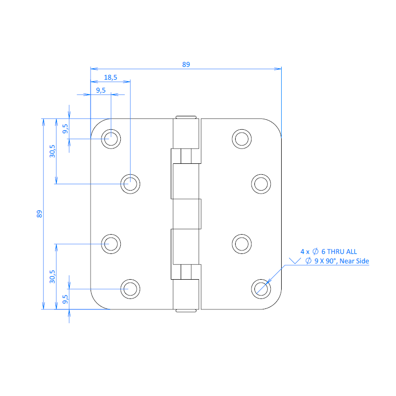 Tek. Kogellagerscharnier 89x89mm rvs afgerond - Intersteel 0035.462540 - Deurbeslag-en-meer