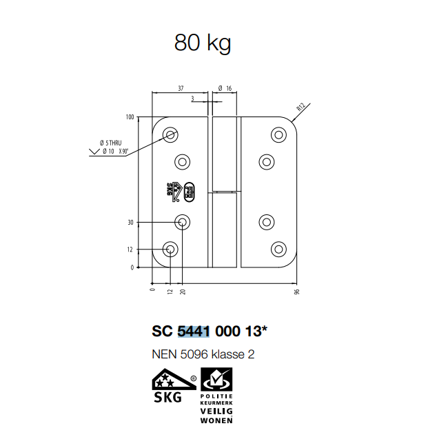 Tek. Kogelpaumelle RVS 100x40mm Din-Rechts - P&E SC-5441-000-13R - Post en Eger - Deurbeslag-en-meer