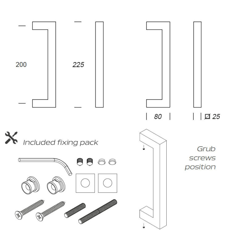 Tek. deurgreep Denver RVS geschuurd 25x25x225mm - 62500232 - Deurbeslag-en-meer.nl