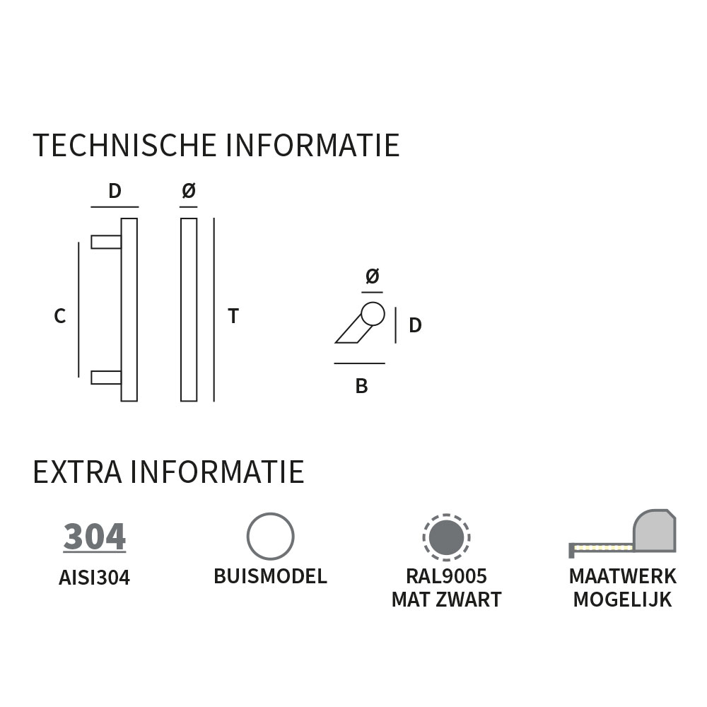 Tek. deurgreep Frankfurt S verkropt Puurzwart 25x960mm - 62522590 - Deurbeslag-en-meer.nl