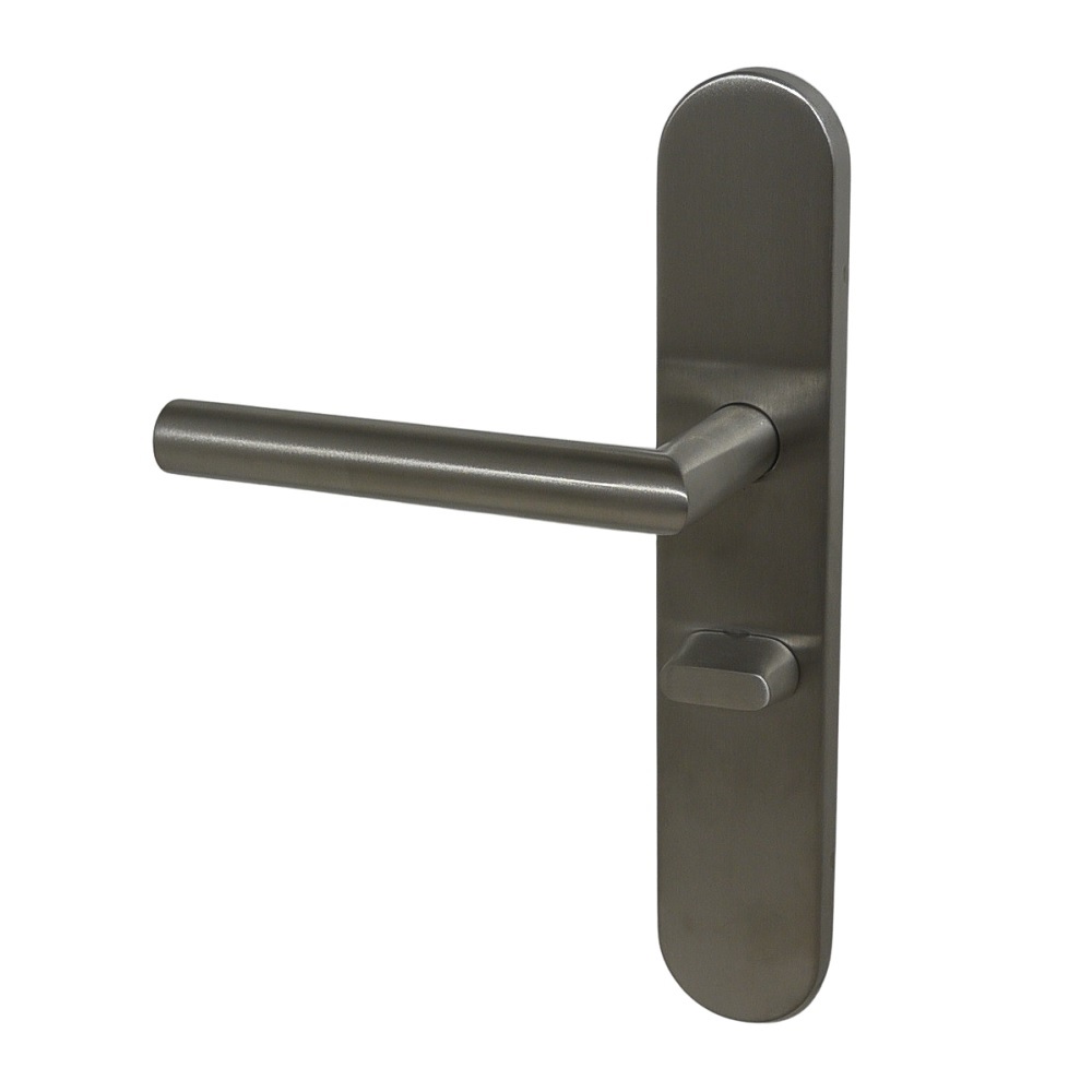 Deurkruk DEMI op afgerond RVS schild WC63-8 links - Deurbeslag-en-meer