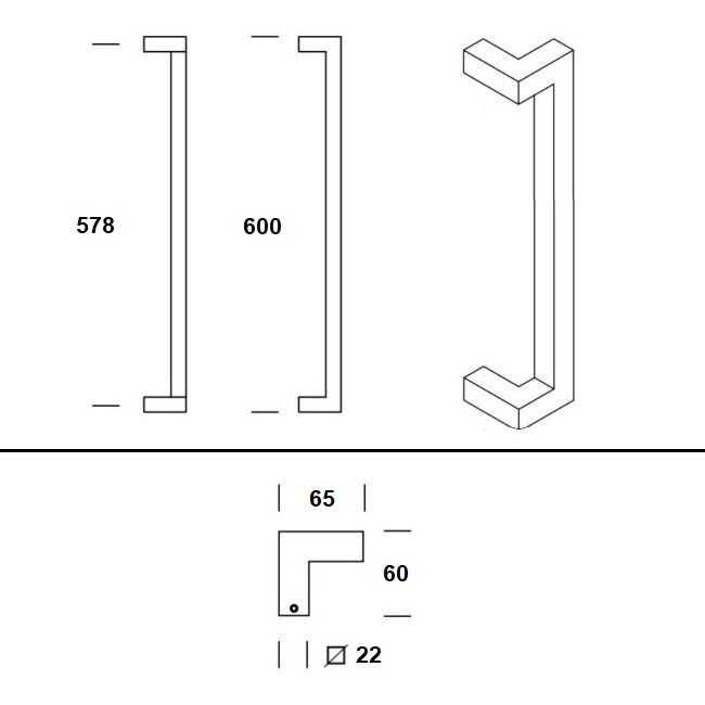 Tek. Deurgreep verkropt vierkant 600mm zwart -GPF9701610600 - Deurbeslag-en-meer