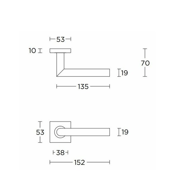 Tek. deurkruk LB2-19BSQR53 PVD licht brons haaks op vierkant rozet - Formani 1501D242BLXX0BS - Deurbeslag-en-meer.nl