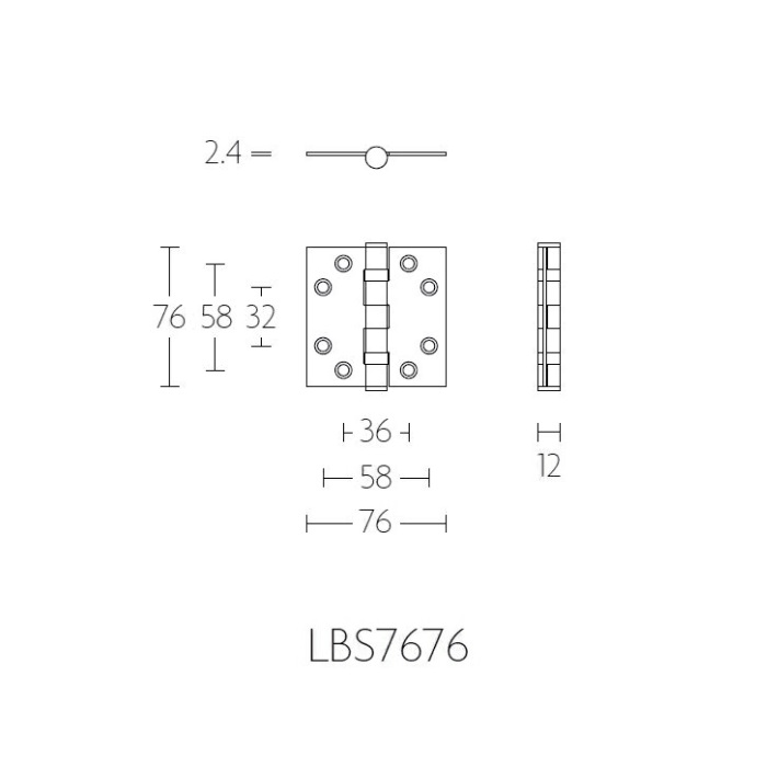 Tek. kogellagerscharnier PVD licht brons 76x76mm LBS7676 recht - Formani 1513Z001BLXX0 - Deurbeslag-en-meer.nl