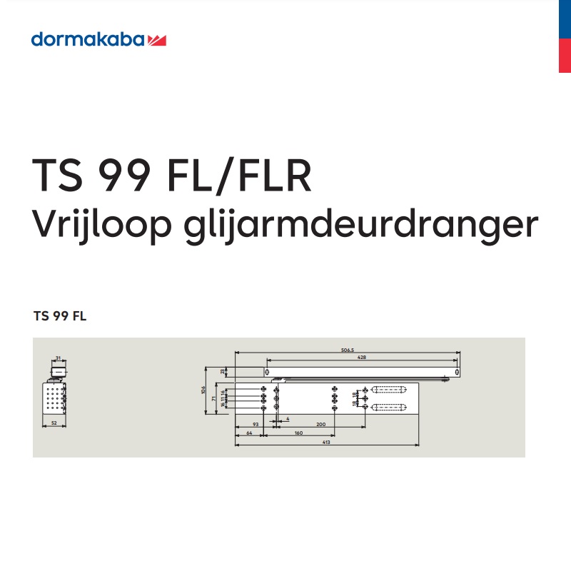 Tek. Dorma deurdranger TS 99 FL zilver vrijloop - Dorma 53320201_1 - Deurbeslag-en-meer