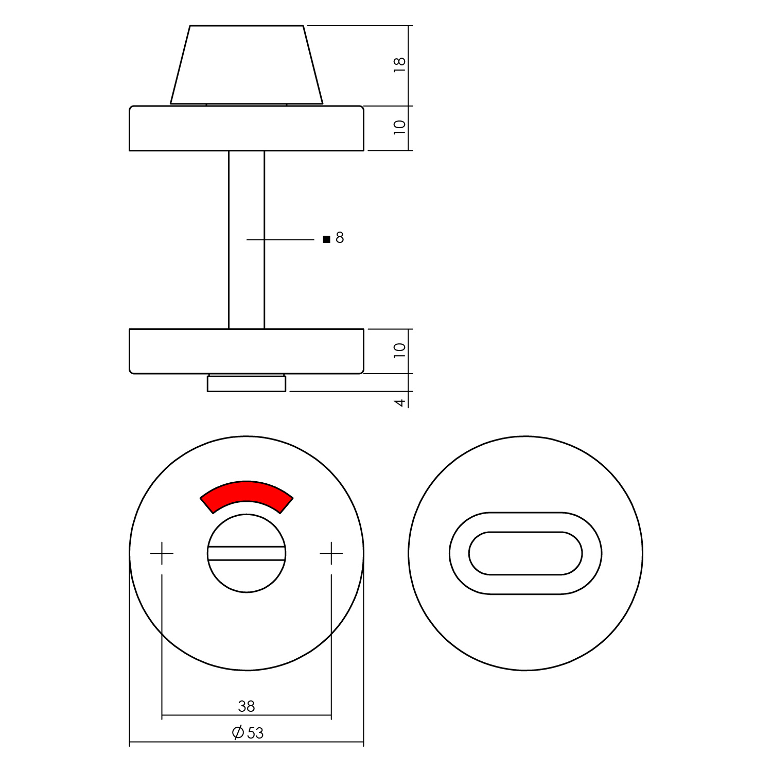 Tek. rozet toilet-/badkamersluiting rond 53x10mm verdekt PVD messing getrommeld 8mm - Intersteel 0011.341060 - Deurbeslag-en-meer.nl