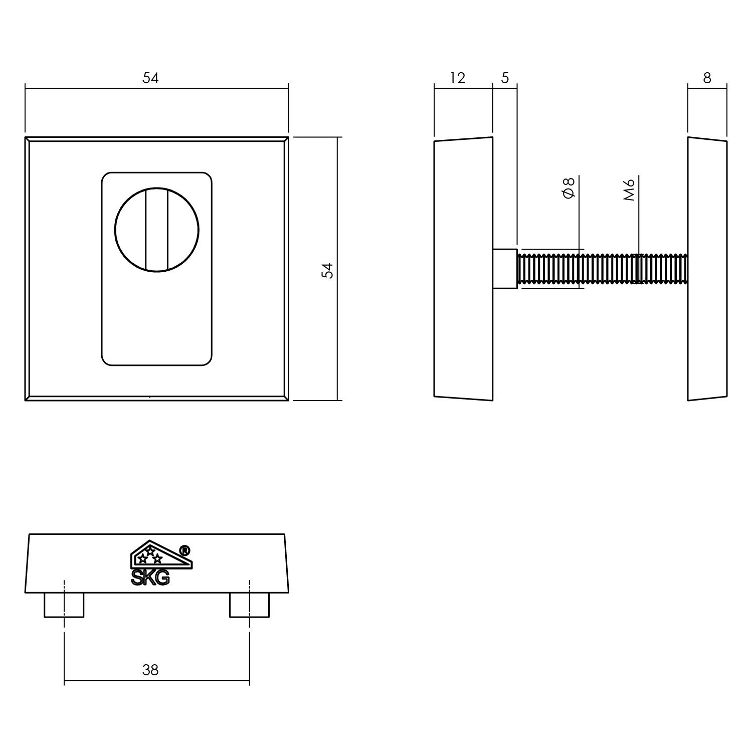 Tek. veiligheidsrozet vierkant PVD messing getrommeld SKG3 - Intersteel 0011.375570 - Deurbeslag-en-meer.nl