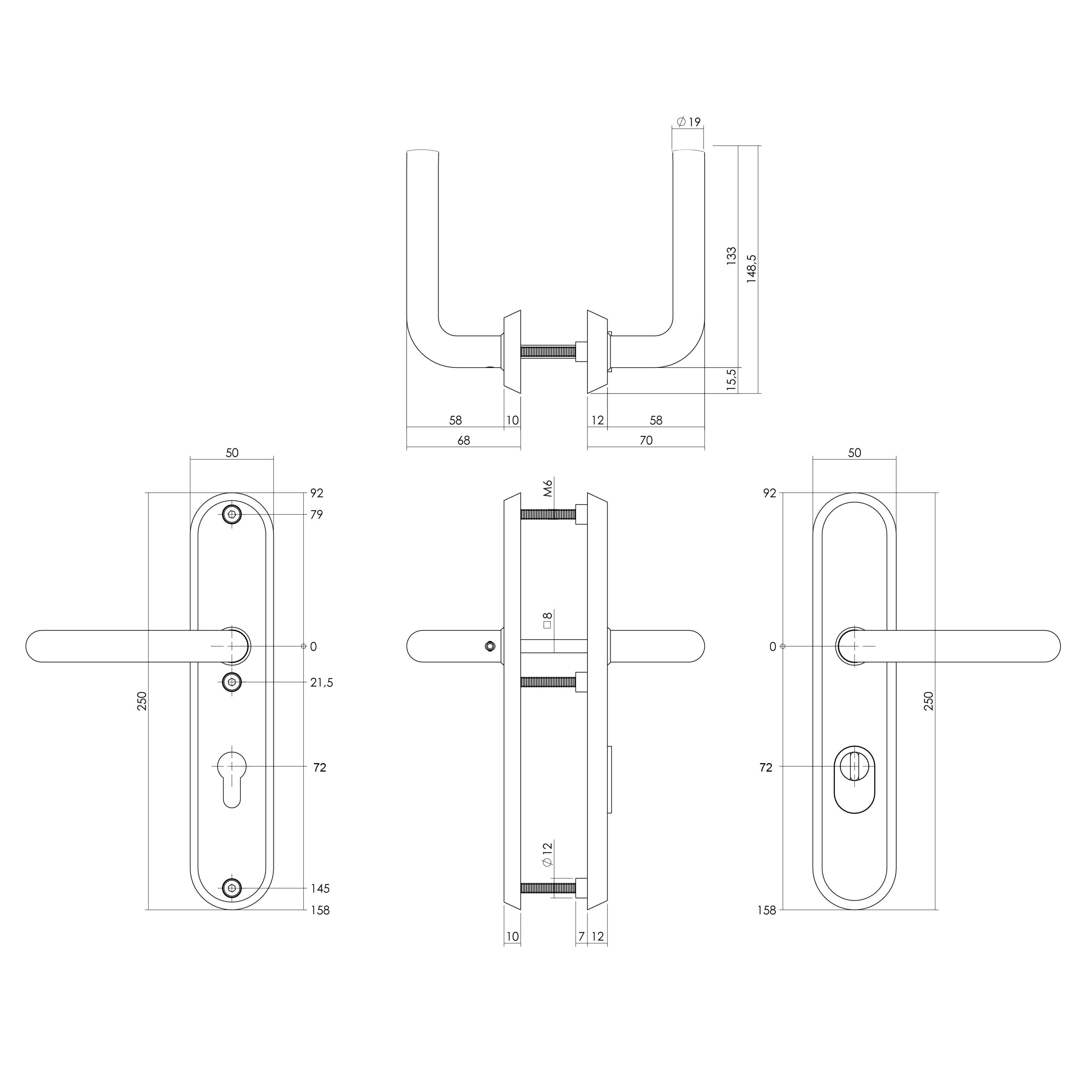 Tek. achterdeurbeslag Luzern kruk PC72 SKG3 PVD messing getrommeld - Intersteel 0011.378736 - Deurbeslag-en-meer.nl