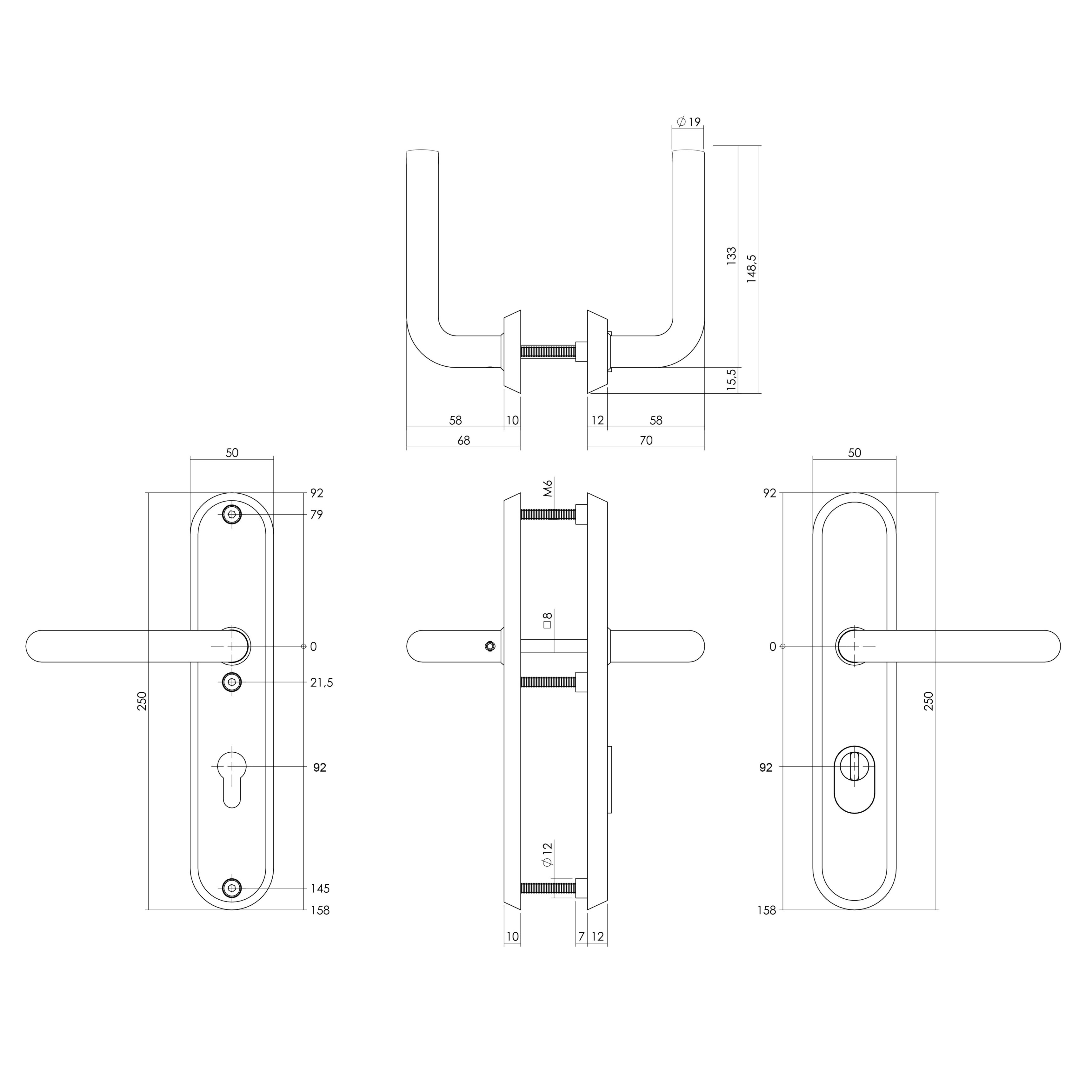 Tek. achterdeurbeslag Luzern kruk PC92 SKG3 PVD messing getrommeld - Intersteel 0011.378749 - Deurbeslag-en-meer.nl