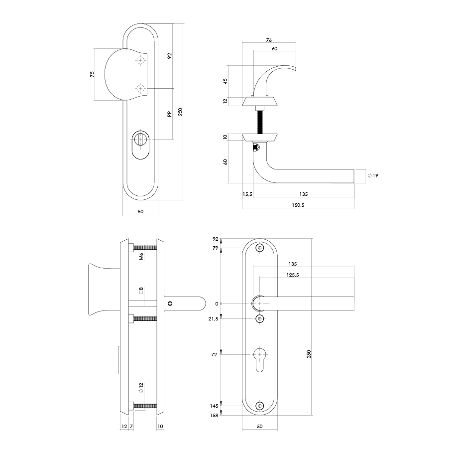 Tek. voordeurbeslag Luzern greep/kruk PC72 SKG3 PVD messing getrommeld - Intersteel 0011.378836 - Deurbeslag-en-meer.nl