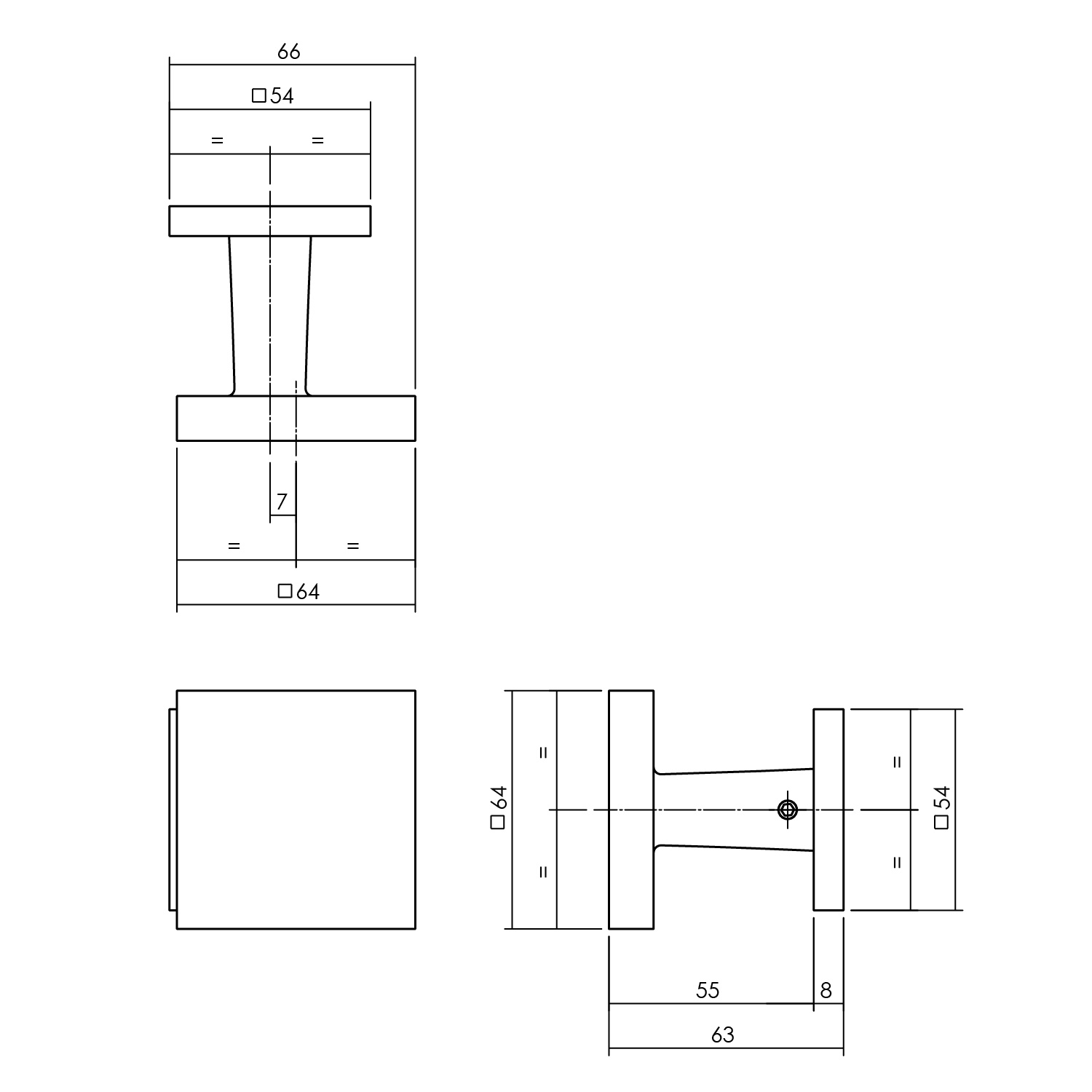 Tek. voordeurknop vierkant verkropt 64/54mm PVD messing getrommeld - Intersteel 0011.393049 - Deurbeslag-en-meer.nl