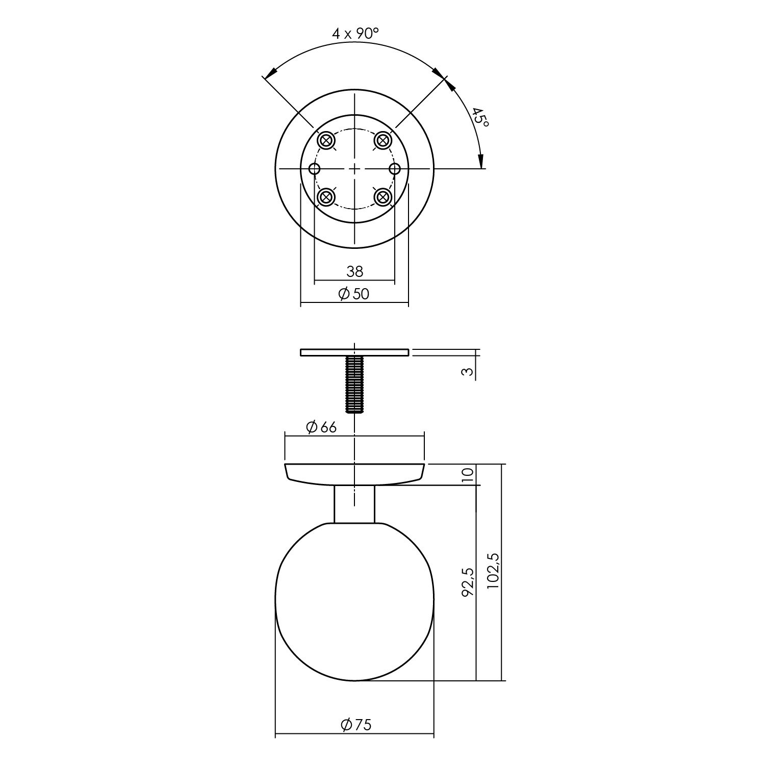 Tek. voordeurknop bol 75/66mm PVD messing getrommeld - Intersteel 0011.393081 - Deurbeslag-en-meer.nl