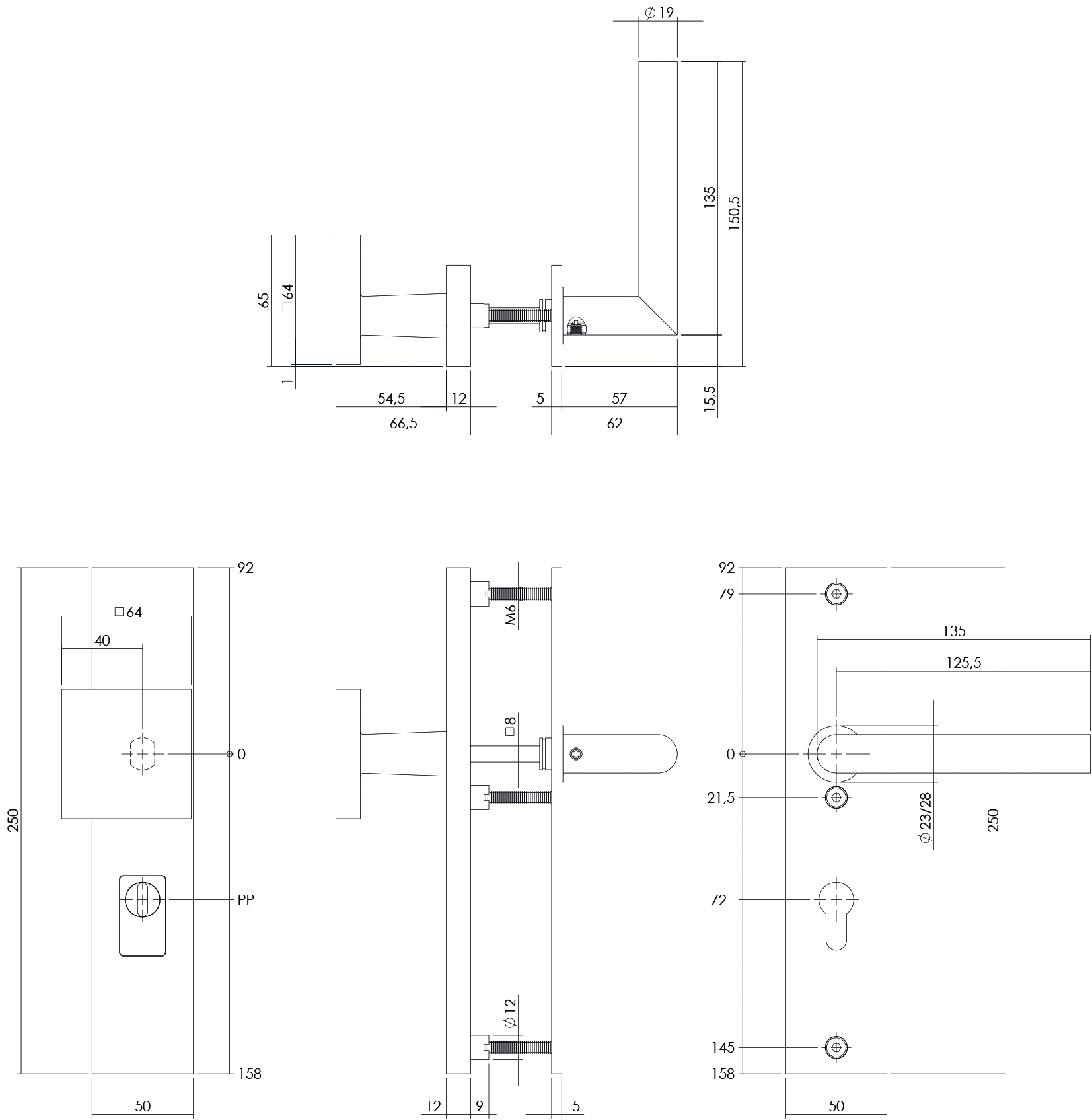 Tek. voordeurbeslag Jura knop/kruk PC72 SKG3 PVD messing getrommeld - Intersteel 0011.396236Z - Deurbeslag-en-meer.nl